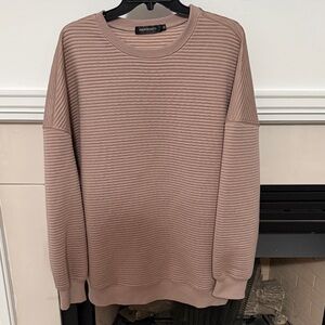 Bershka Taupe Ribbed Crewneck Sweater